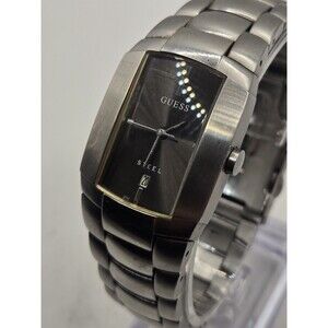 GUESS Steel Large 26mm Tank G85597G Stainless Steel Men's Watch. New Battery. 8"